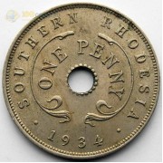 Южная Родезия 1934 1 пенни Георг V Южная Родезия 1934 1 пенни Георг V