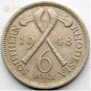 Южная Родезия 1948 6 пенсов Георг VI Южная Родезия 1948 6 пенсов Георг VI