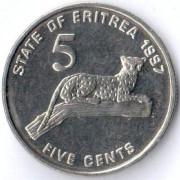 Эритрея 1997 5 центов Леопард Эритрея 1997 5 центов Леопард